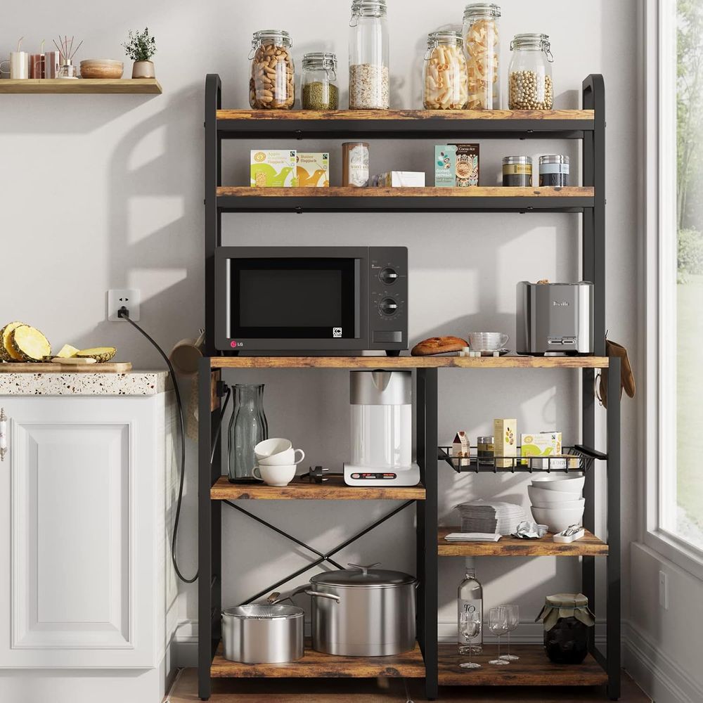 Coffee&Tea House Opinie - Bakers Rack with Outlet, Coffee Bar