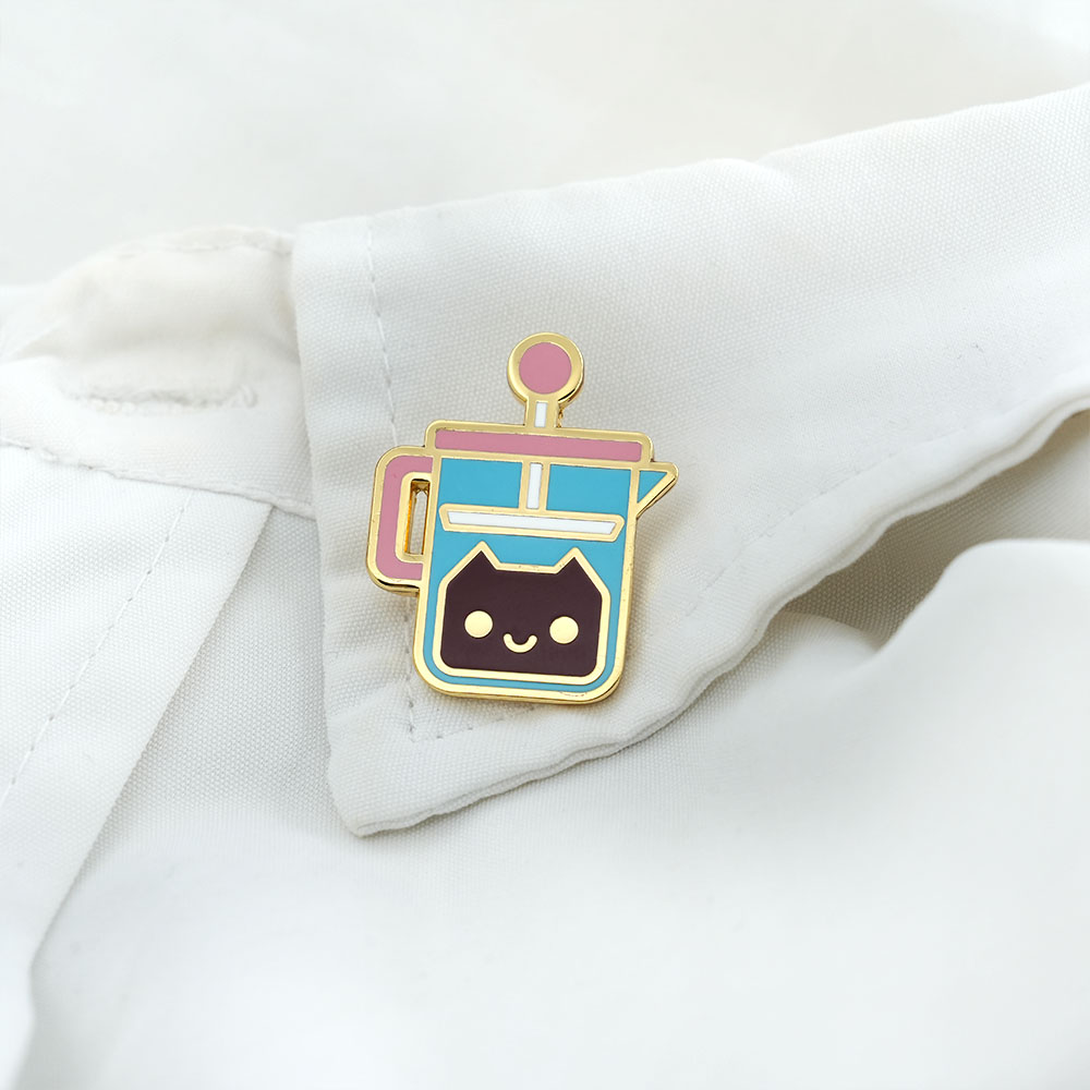 French Press Coffee Cat Brooch - French Press Glass reseña y precio