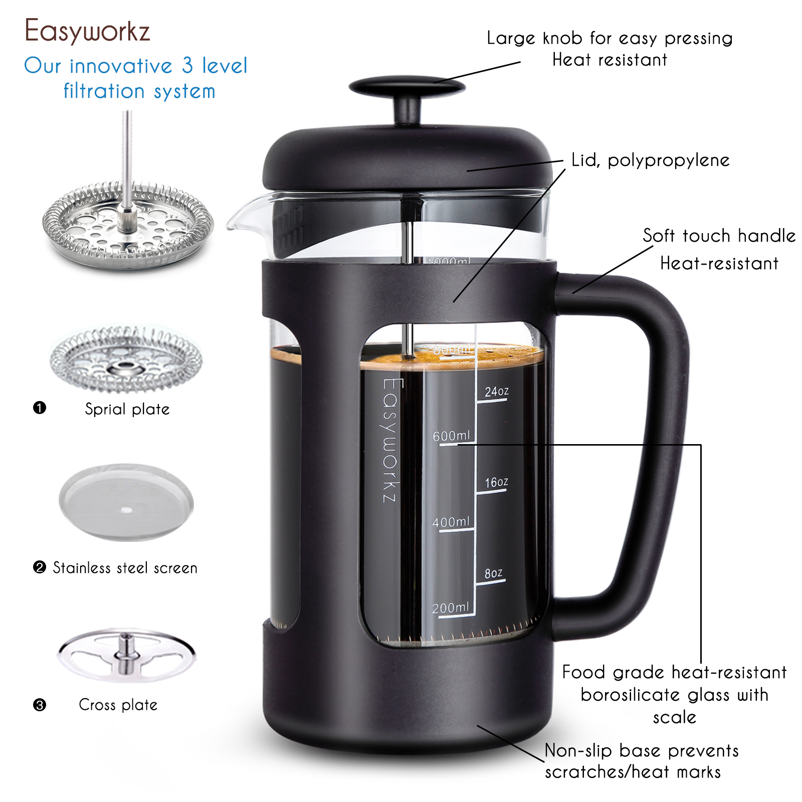 Easyworkz French Press  Coffee - French Press Glass reseña y precio